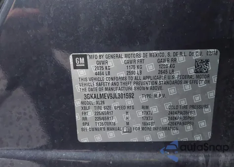 2018 GMC Terrain Sle из США, поврежденный, VIN 3GKALMEV9JL301592